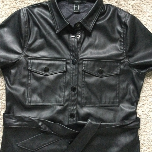 Faux Leather Button Down Dress - Picture 14 of 16